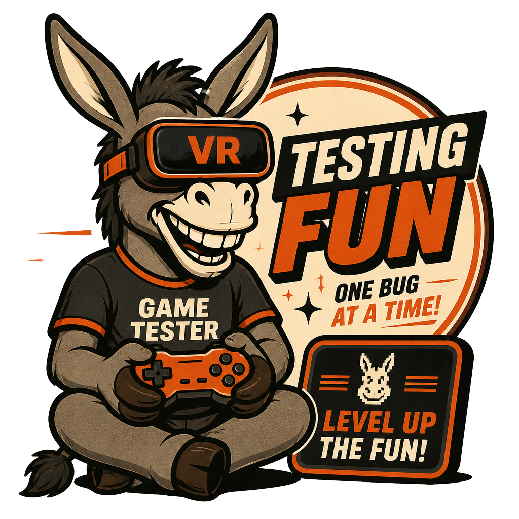 Donkey mascot testing a game with a VR headset and controller